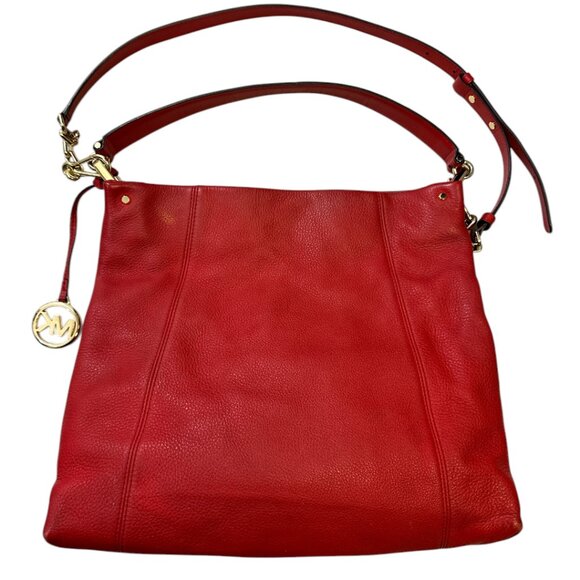 Michael Kors Red Leather Crossbody Hobo Handbag Bag Shoulder - Picture 3 of 16